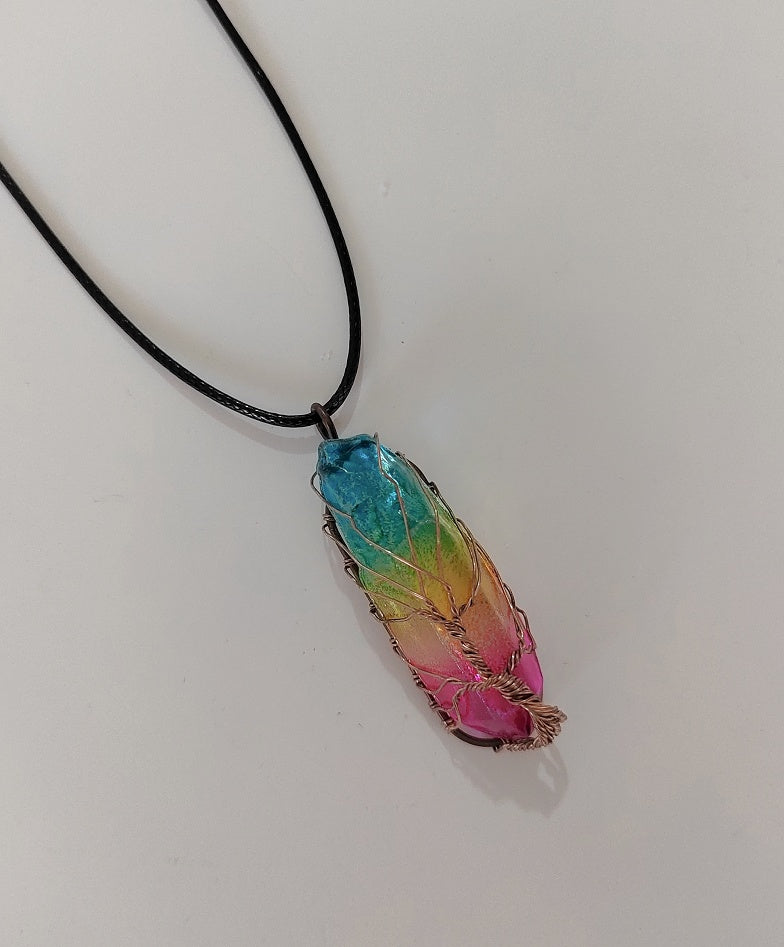 Rainbow Crystal Stone Necklace – Tree of Life Pendant for Positive Energy & Style