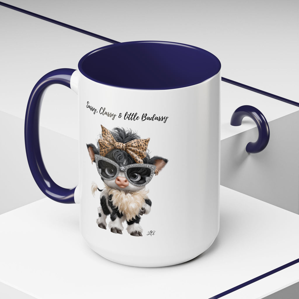 Sassy Classy Little Badassy Cow Illustration Mug  Funny Cow Coffee Cup