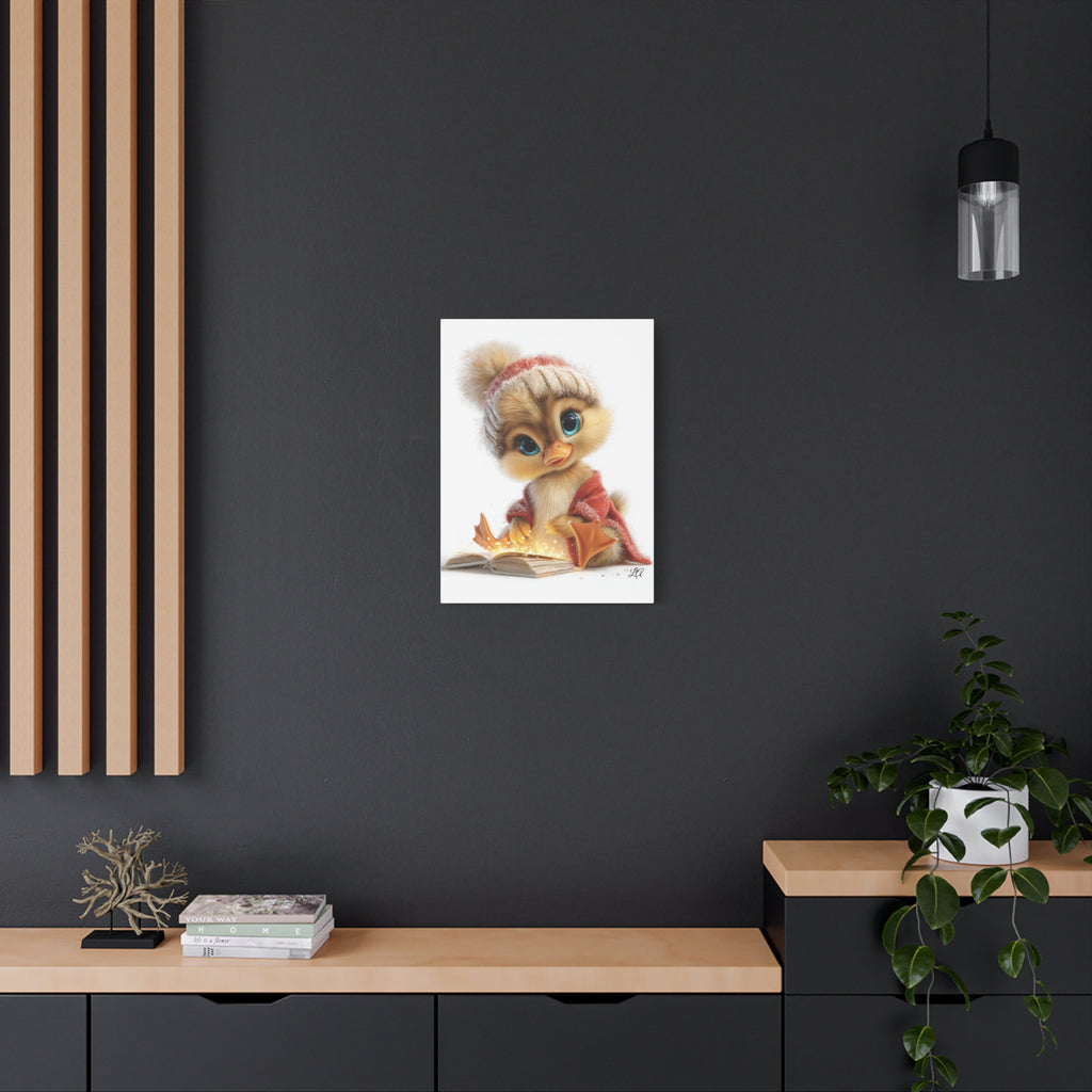 Winter Duckling Canvas Art, Cozy Chick Reading Book Print, Christmas Nursery Wall Decor, Storybook Kids Room Art