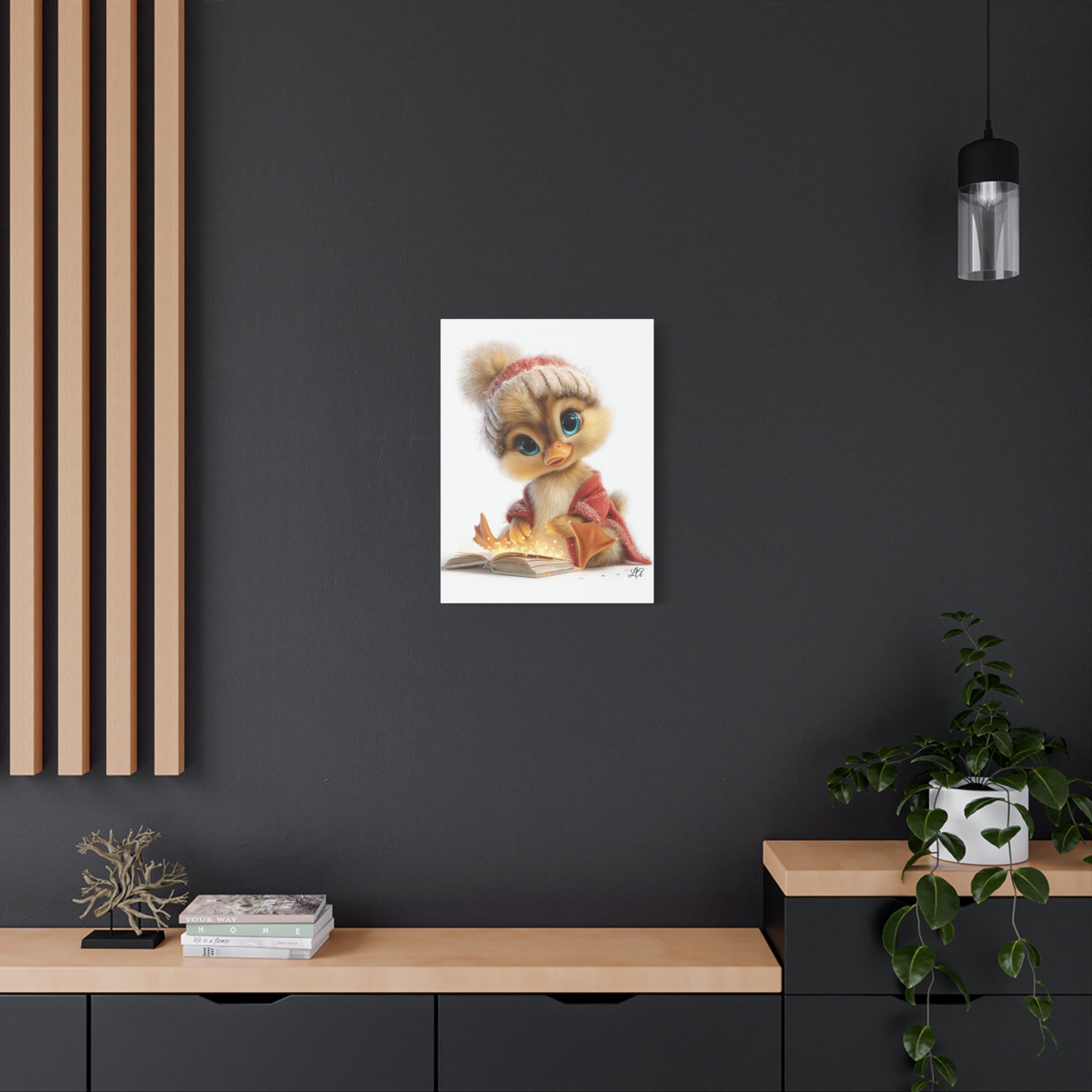 Winter Duckling Canvas Art, Cozy Chick Reading Book Print, Christmas Nursery Wall Decor, Storybook Kids Room Art