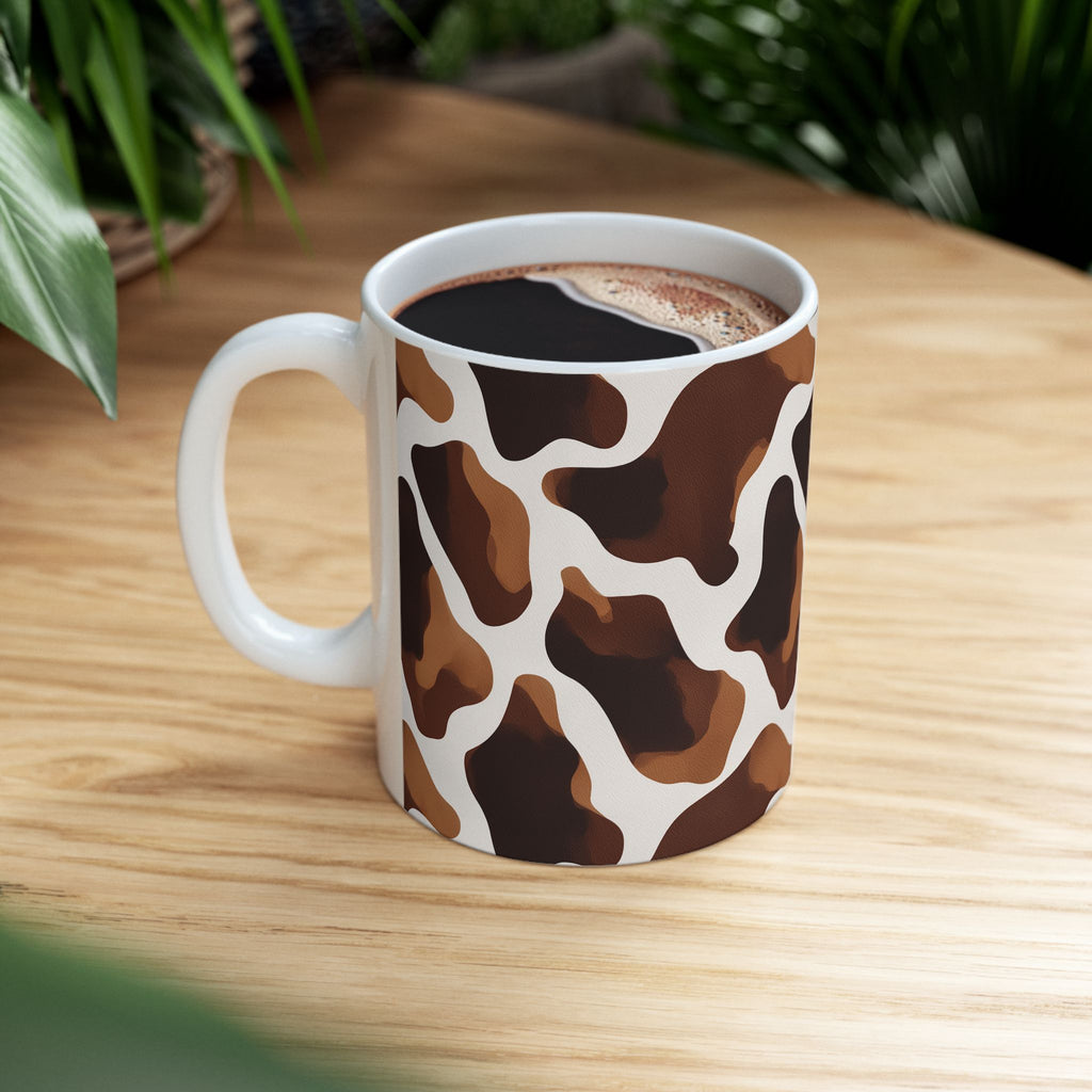 Cow Print Mug, Brown Cow Pattern Cup, Seamless Animal Print Coffee Mug, Cute Aesthetic Mug for Cow Lovers