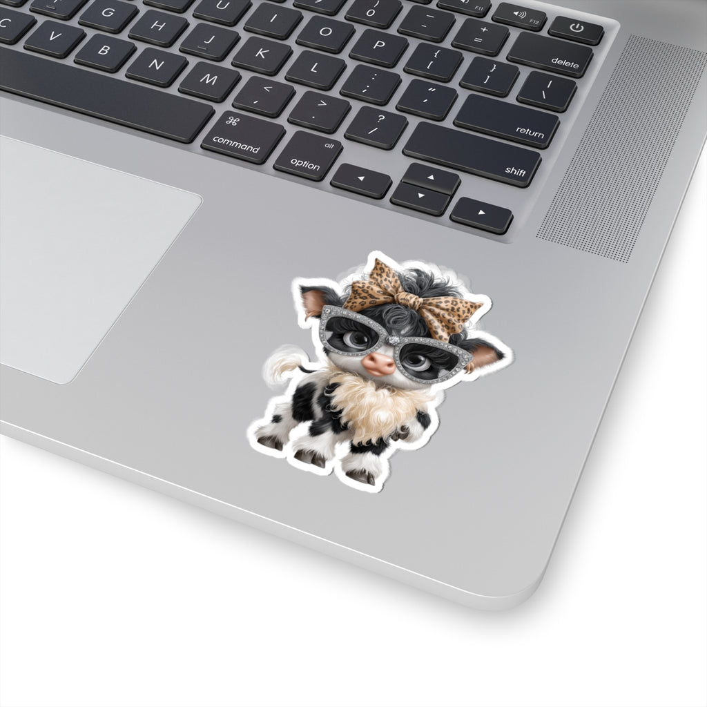 Cow Calf with Leopard Bow Sticker | Farm Animal Kiss-Cut Sticker