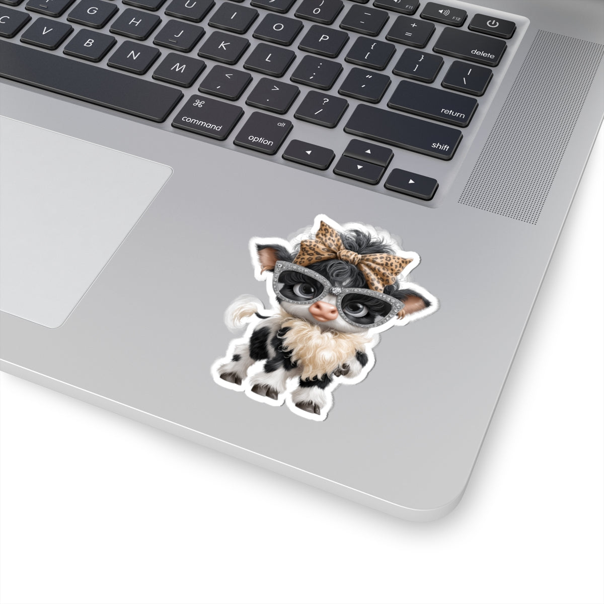 Cow Calf with Leopard Bow Sticker | Farm Animal Kiss-Cut Sticker