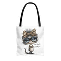 Leopard Bow Kitty Tote, Cute Cat Lover Gift, Illustrated Shoulder Bag