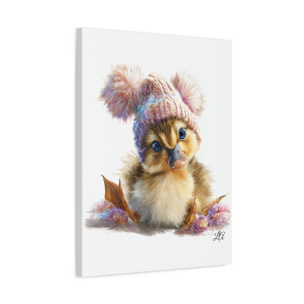 Cute Duckling in Knit Hat Canvas, Winter Nursery Wall Art, Cozy Duck Wall Decor, Baby Room Artwork