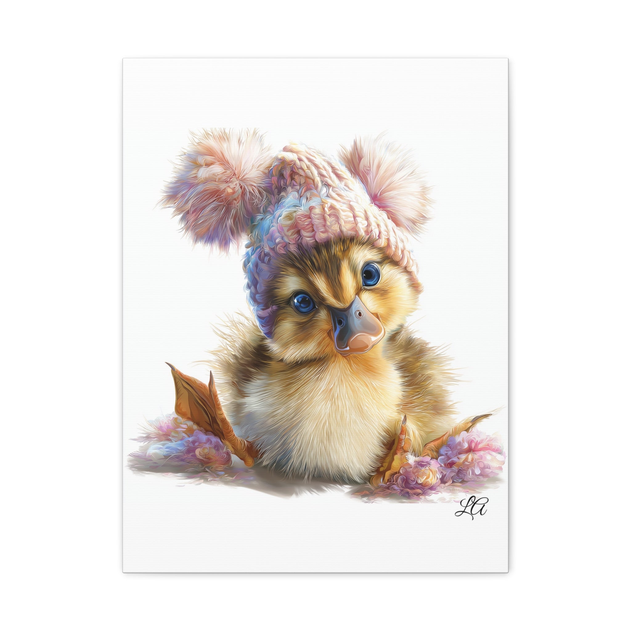 Cute Duckling in Knit Hat Canvas, Winter Nursery Wall Art, Cozy Duck Wall Decor, Baby Room Artwork