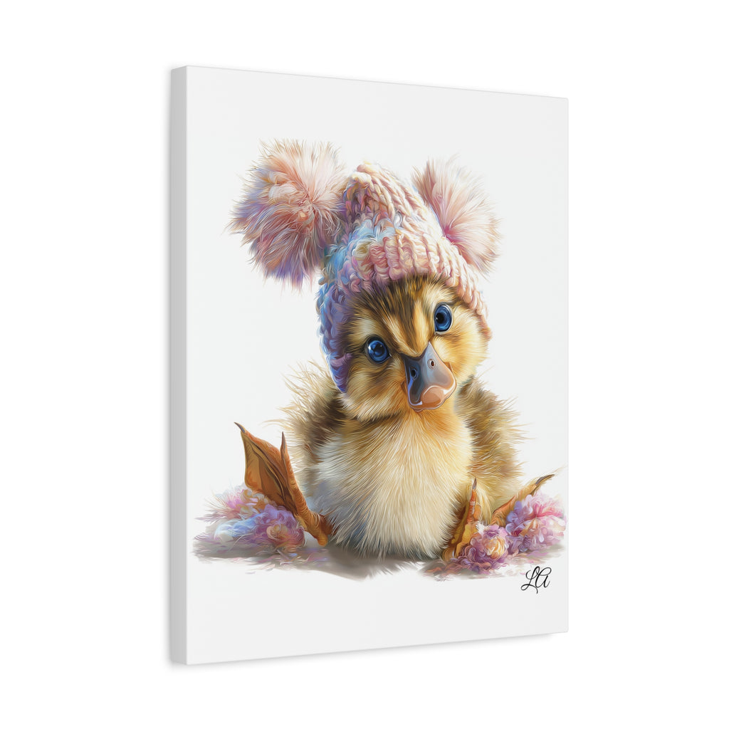 Cute Duckling in Knit Hat Canvas, Winter Nursery Wall Art, Cozy Duck Wall Decor, Baby Room Artwork