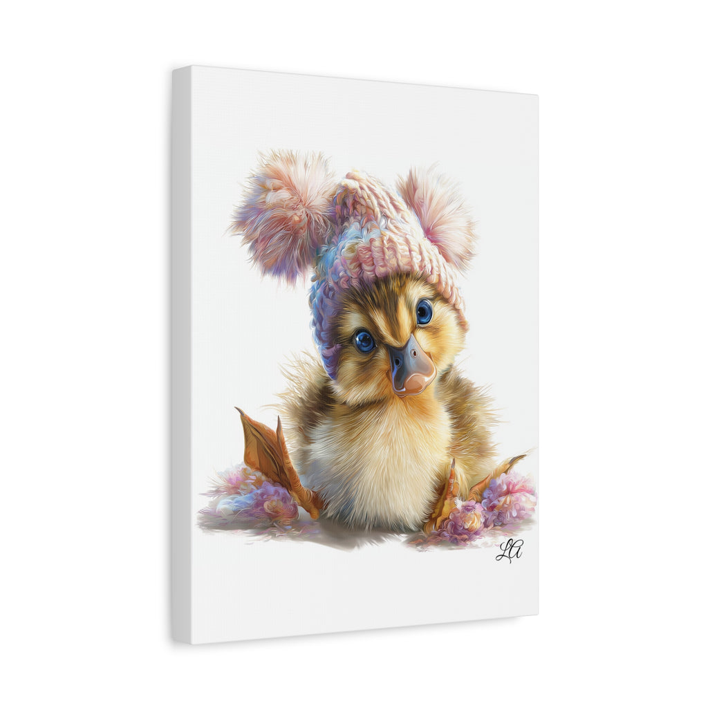 Cute Duckling in Knit Hat Canvas, Winter Nursery Wall Art, Cozy Duck Wall Decor, Baby Room Artwork