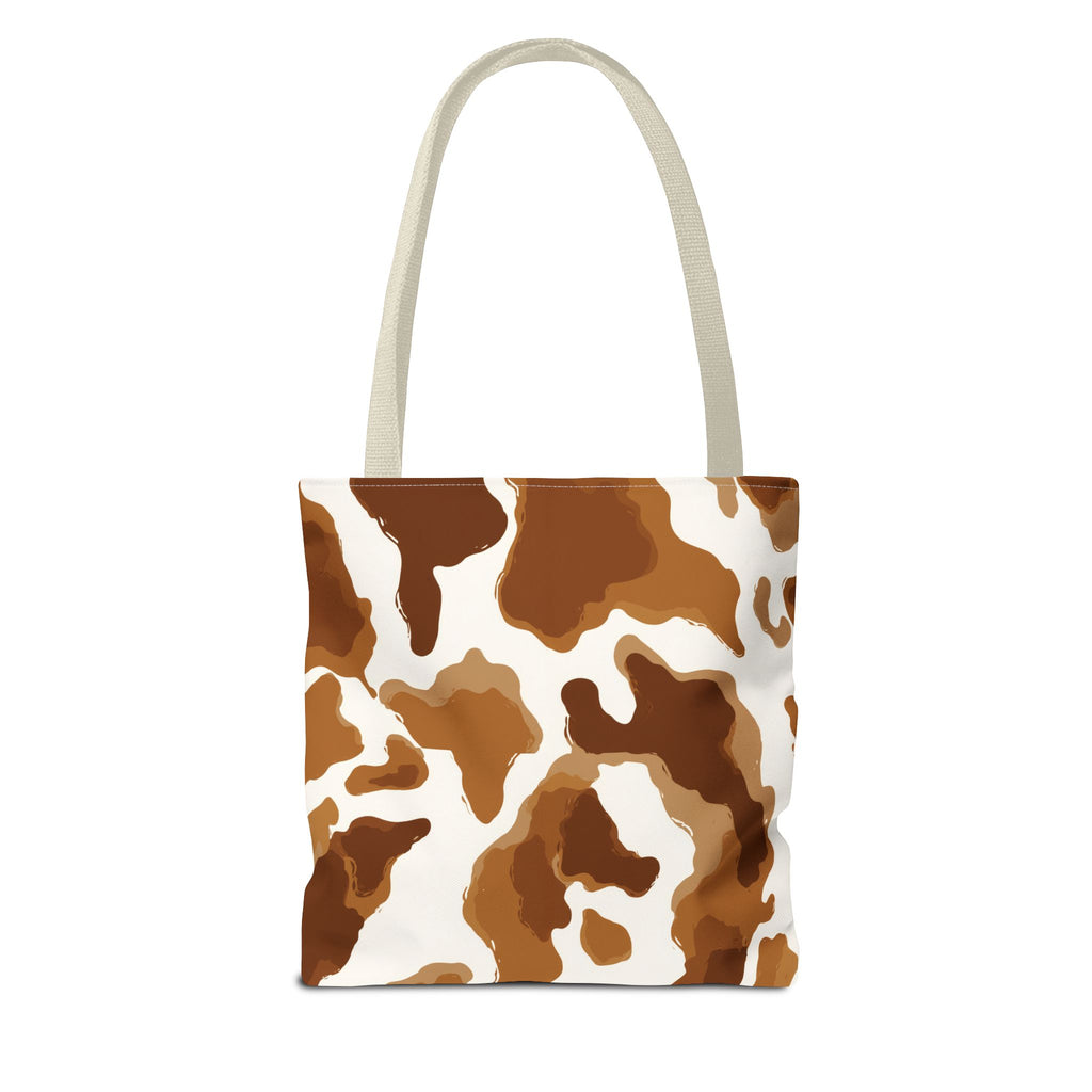 Brown Cowhide Pattern Tote Bag | Brown White Cow Print AOP Tote