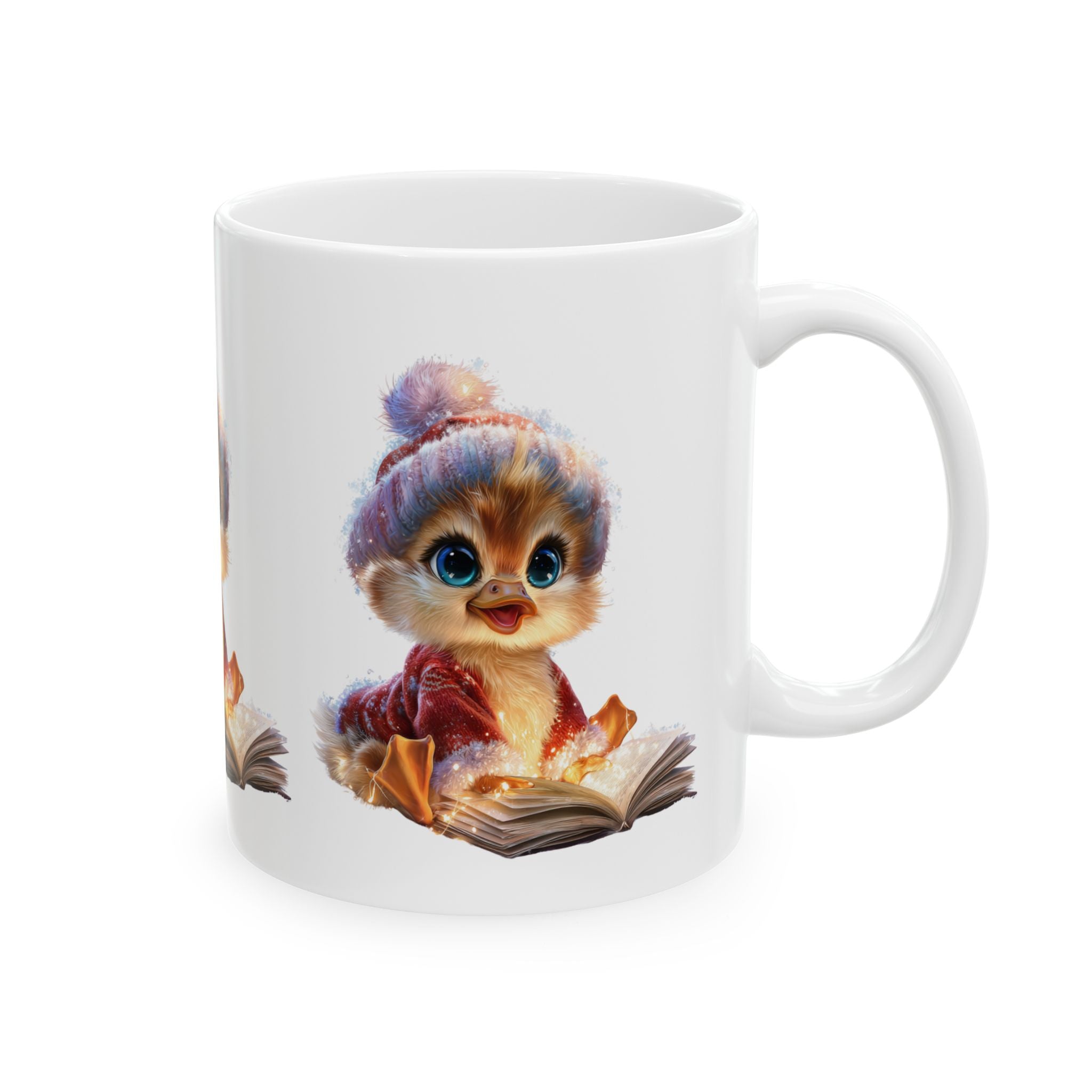 Cute Winter Chick Mug — Cozy Hat Reading Book Ceramic Coffee Cup (11oz/15oz)