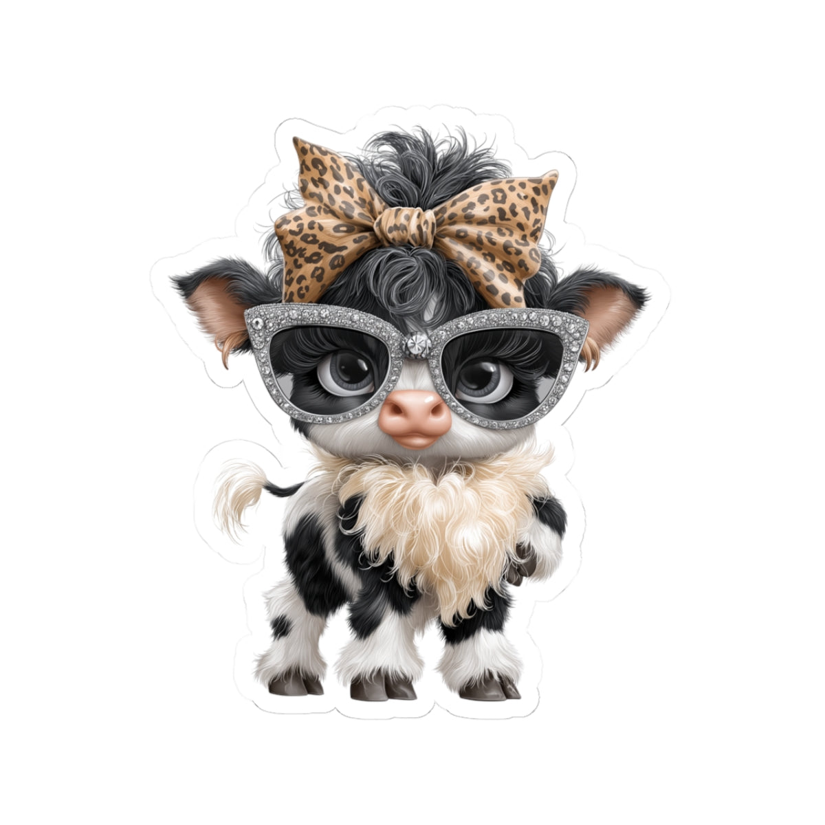 Cow Calf with Leopard Bow Sticker | Farm Animal Kiss-Cut Sticker