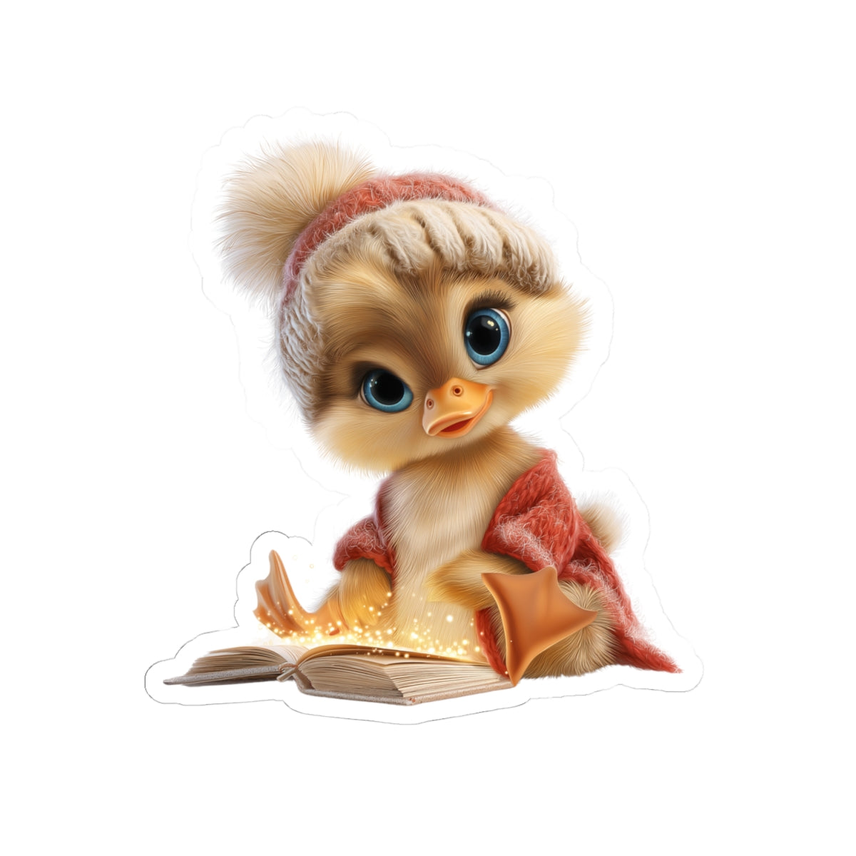 Winter Duckling Sticker | Kawaii Reading Duck Vinyl Sticker | Cozy Holiday Gift