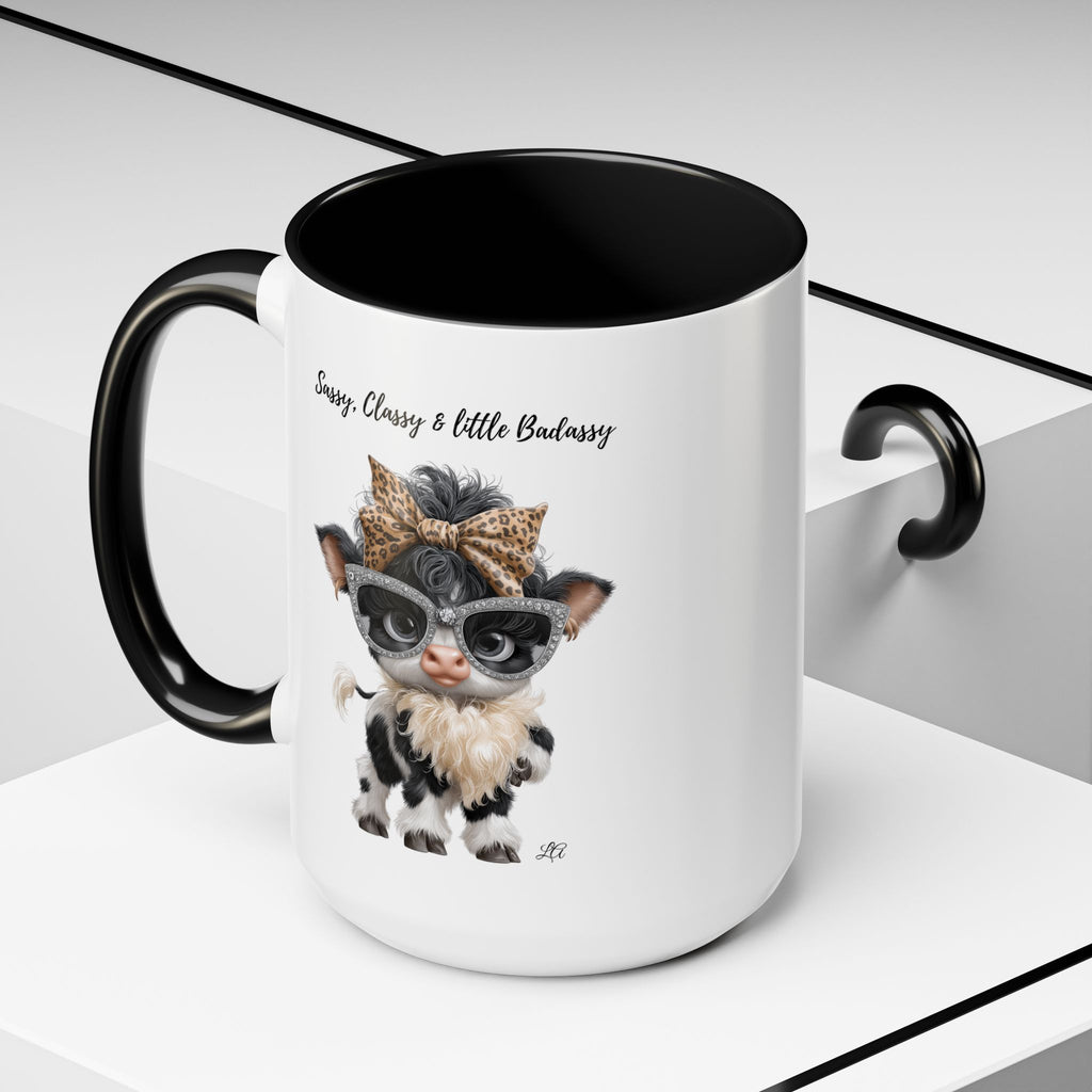 Sassy Classy Little Badassy Cow Illustration Mug  Funny Cow Coffee Cup