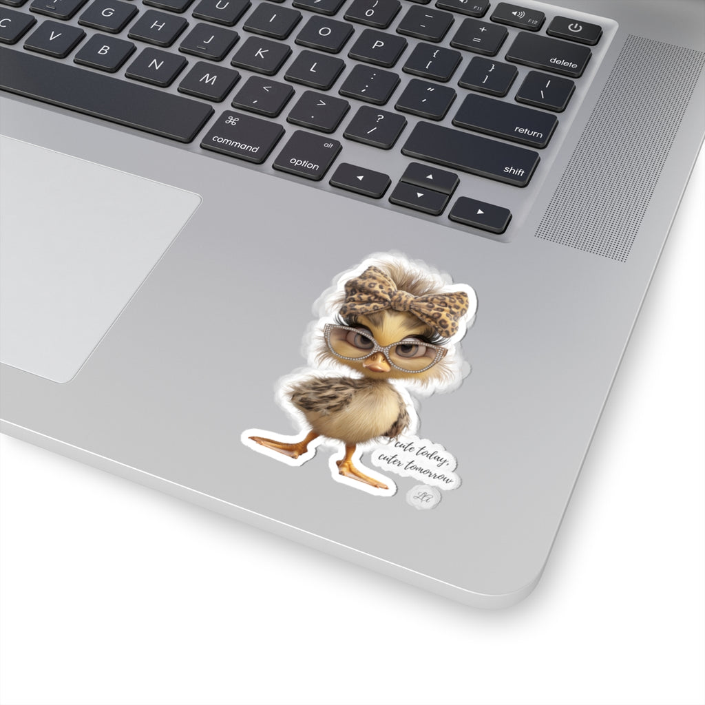 Kawaii Chick Sticker with Leopard Bow | Kiss-Cut Animal Sticker