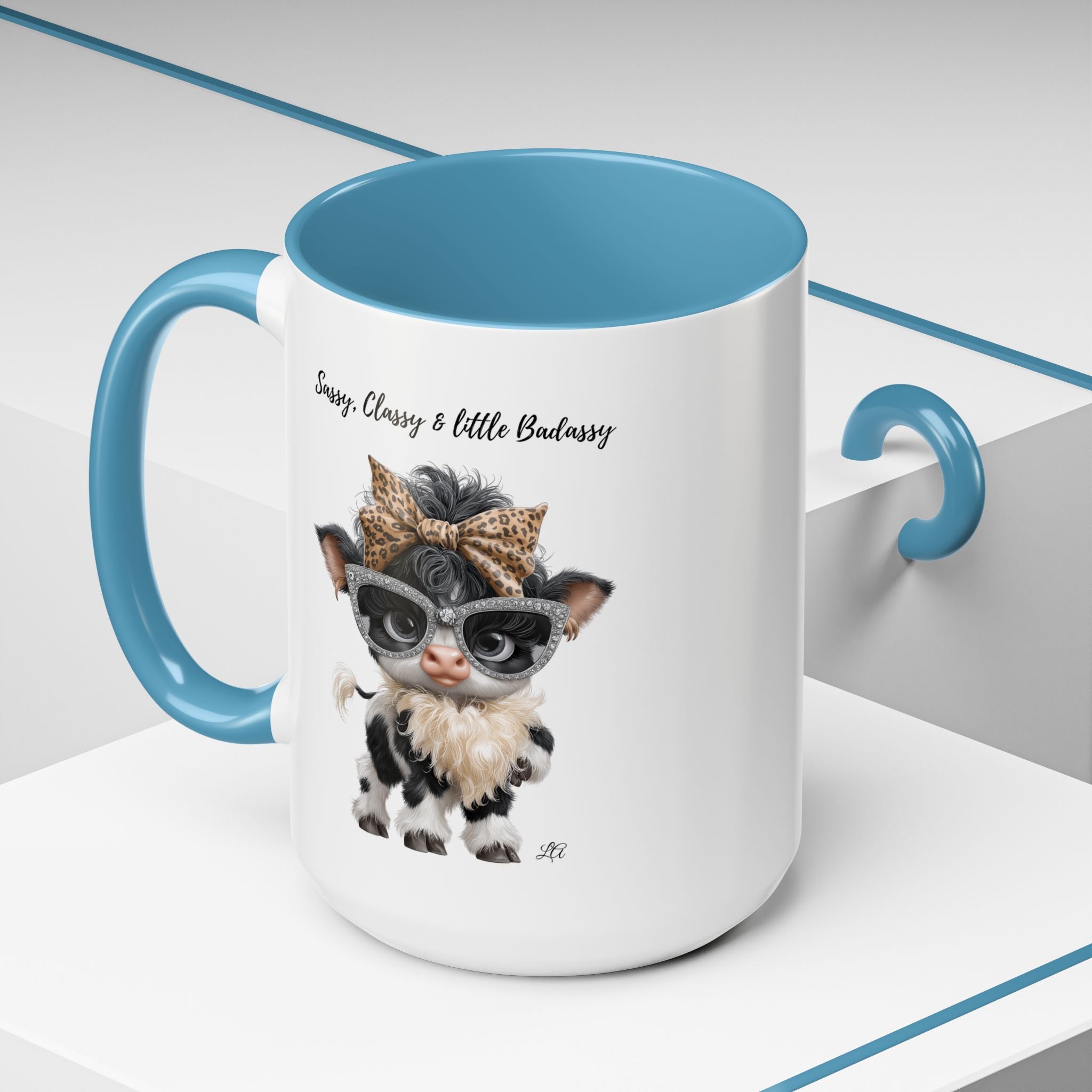 Sassy Classy Little Badassy Cow Illustration Mug  Funny Cow Coffee Cup