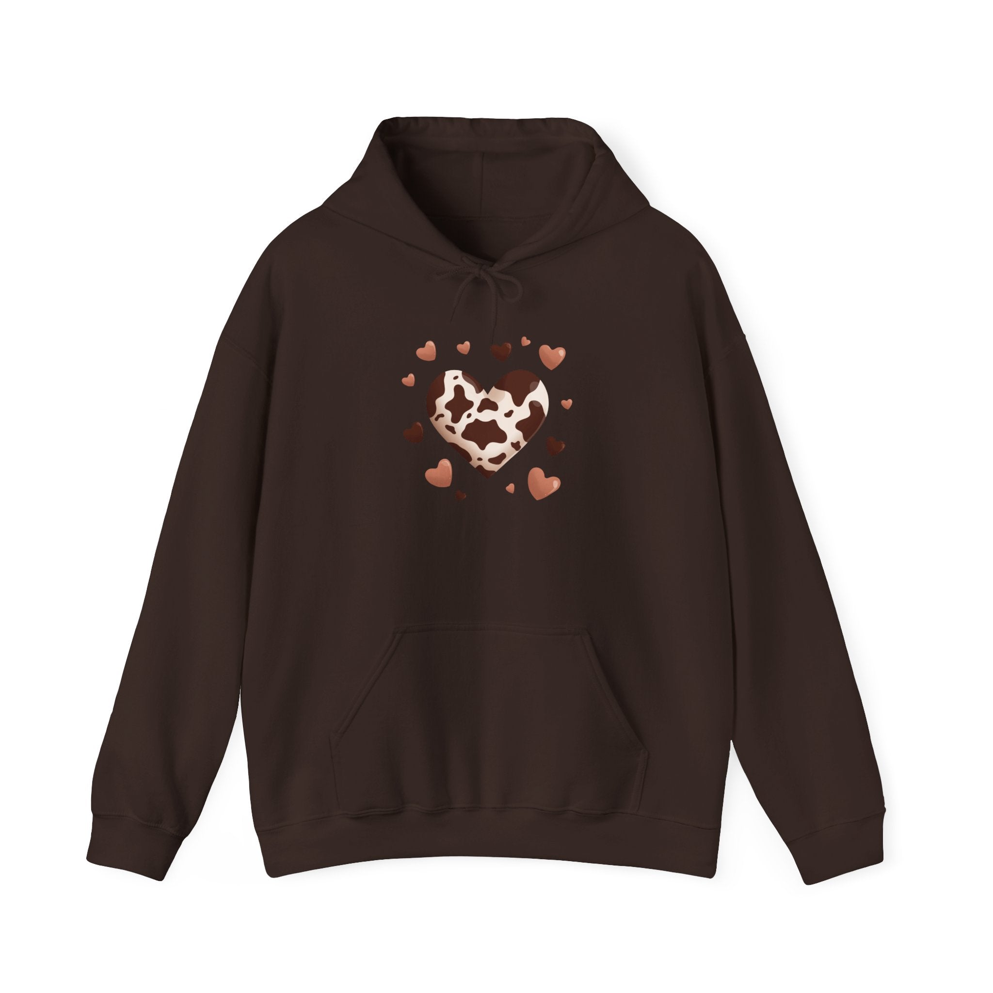 Cow Print Heart Hoodie – Brown Cow Pattern Pullover Sweatshirt