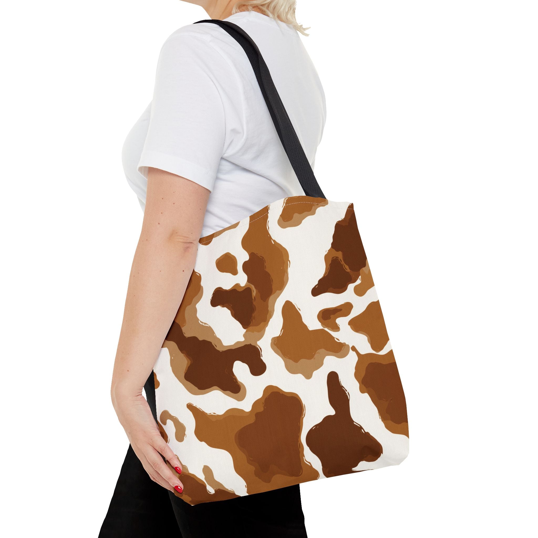 Brown Cowhide Pattern Tote Bag | Brown White Cow Print AOP Tote