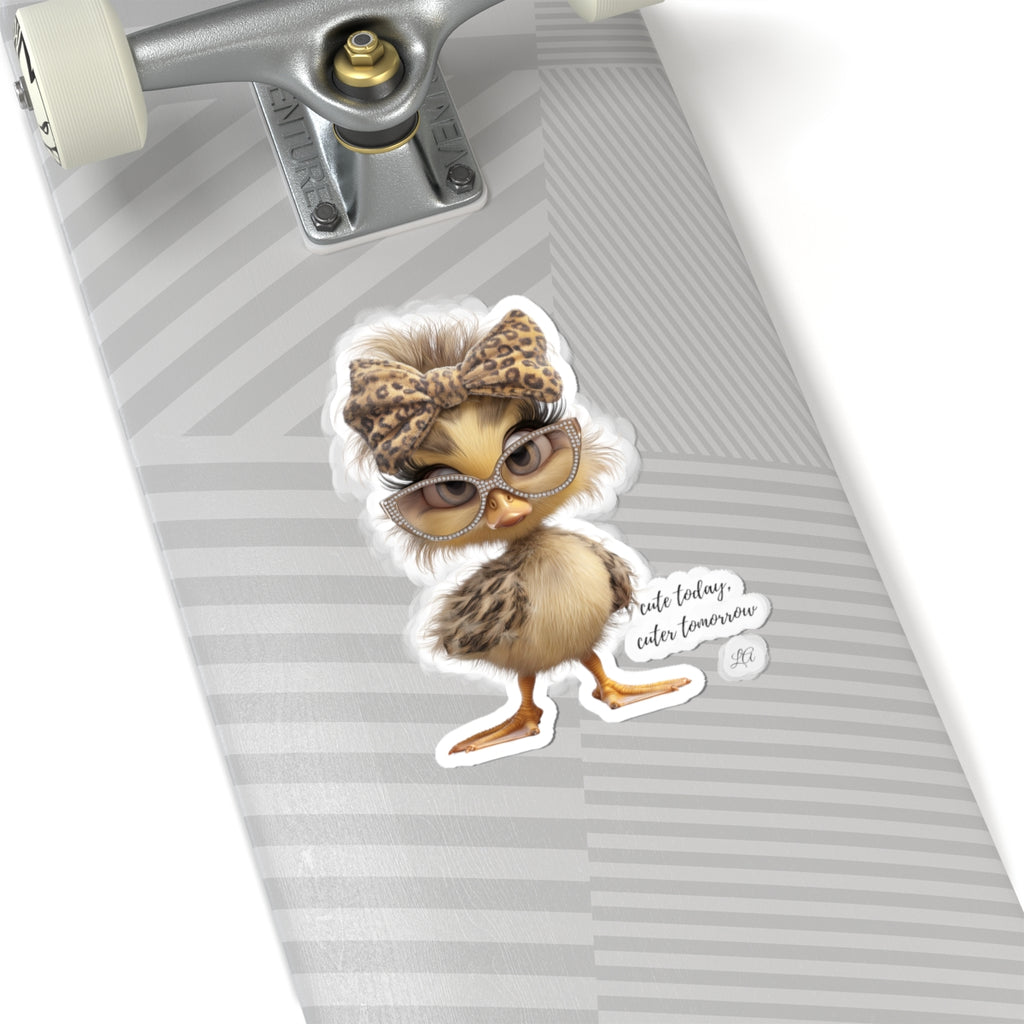 Kawaii Chick Sticker with Leopard Bow | Kiss-Cut Animal Sticker
