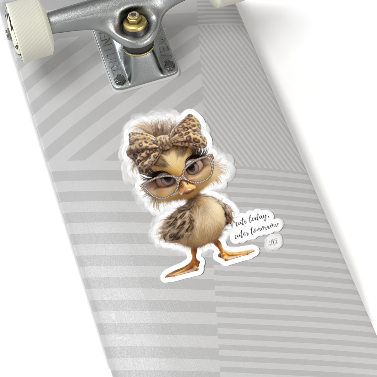 Kawaii Chick Sticker with Leopard Bow | Kiss-Cut Animal Sticker