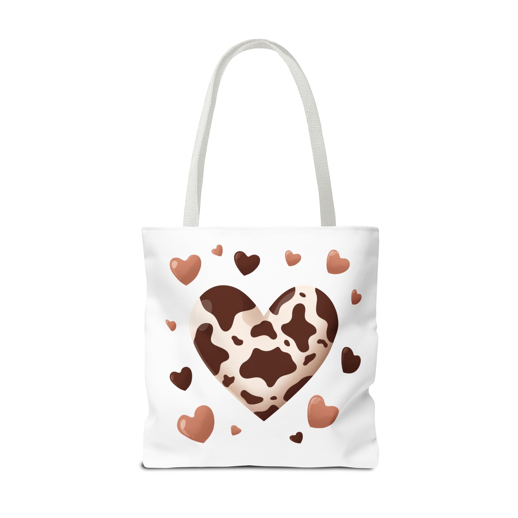 Cow Print Heart Tote Bag Brown Heart Pattern