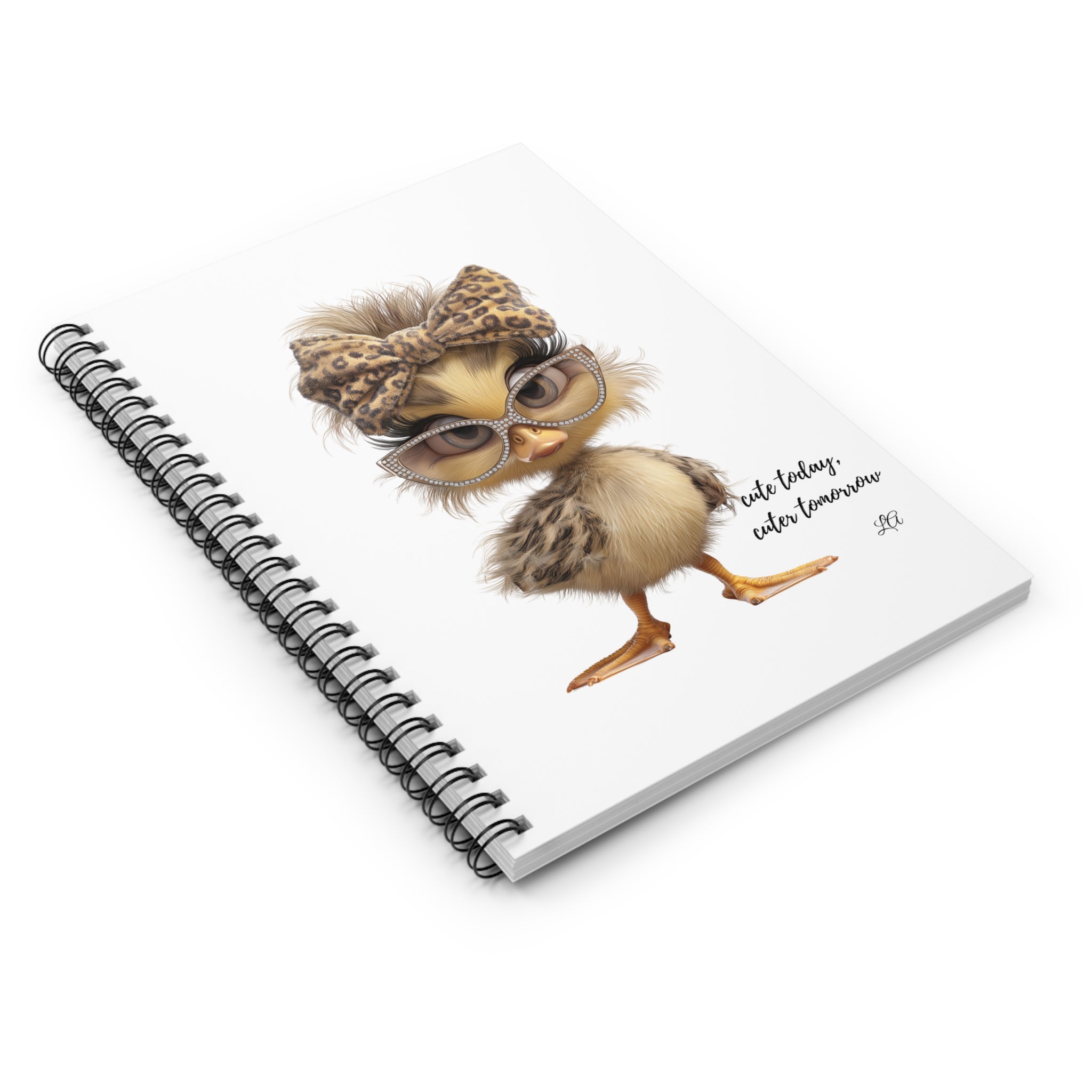 Baby Chick Spiral Notebook | Kawaii Leopard Bow Journal | Aesthetic Bird Ruled Notebook