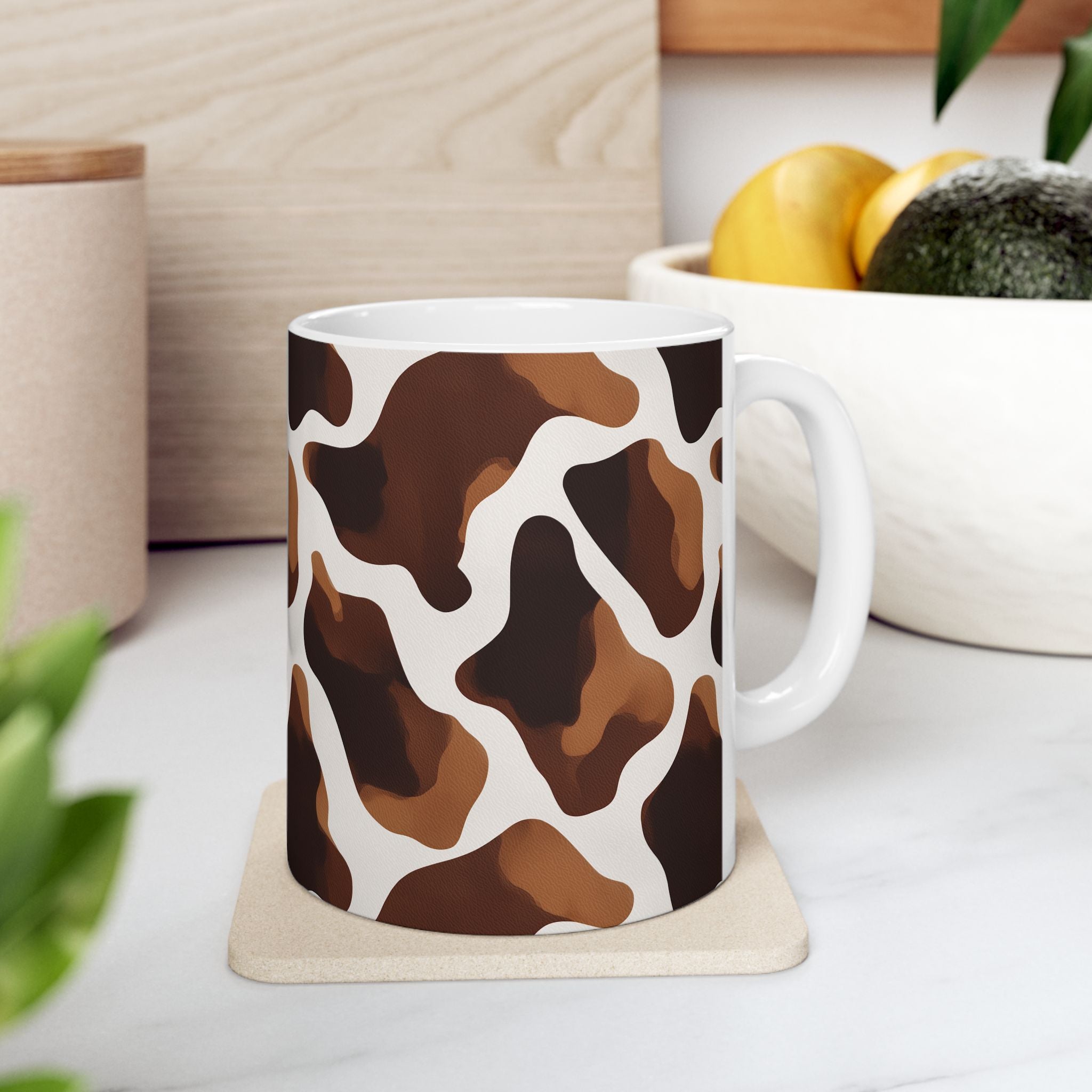 Cow Print Mug, Brown Cow Pattern Cup, Seamless Animal Print Coffee Mug, Cute Aesthetic Mug for Cow Lovers