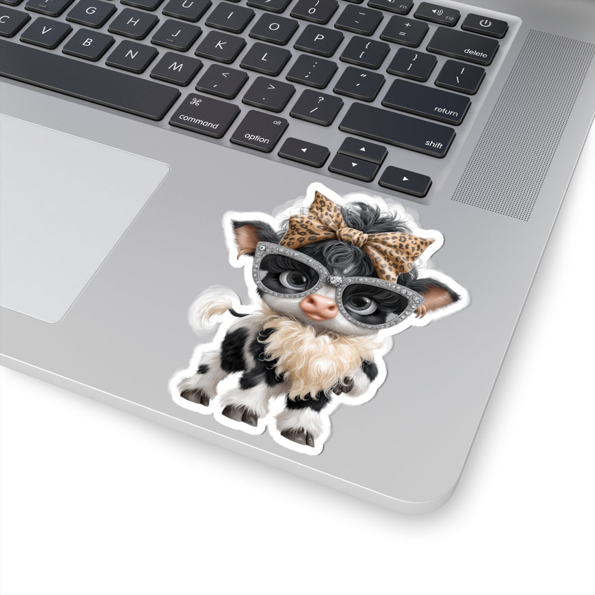 Cow Calf with Leopard Bow Sticker | Farm Animal Kiss-Cut Sticker
