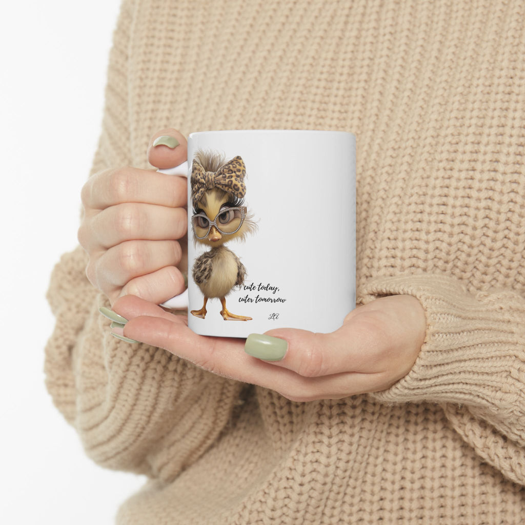 Cute Chic Duck Mug — Leopard Bow & Glasses (11oz / 15oz)