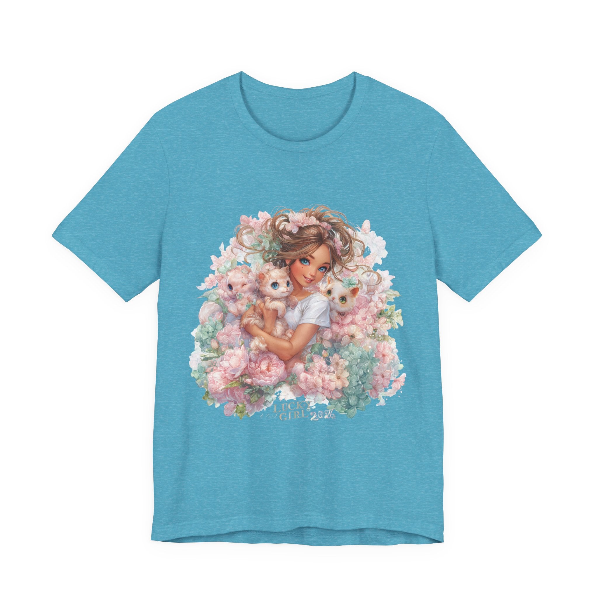 Lucky Girl 2026 Floral Aesthetic T-Shirt , Soft Girl Graphic Tee Cute Pastel Flowers Shirt, Fairycore Vintage Art Tee, Feminine Graphic Top