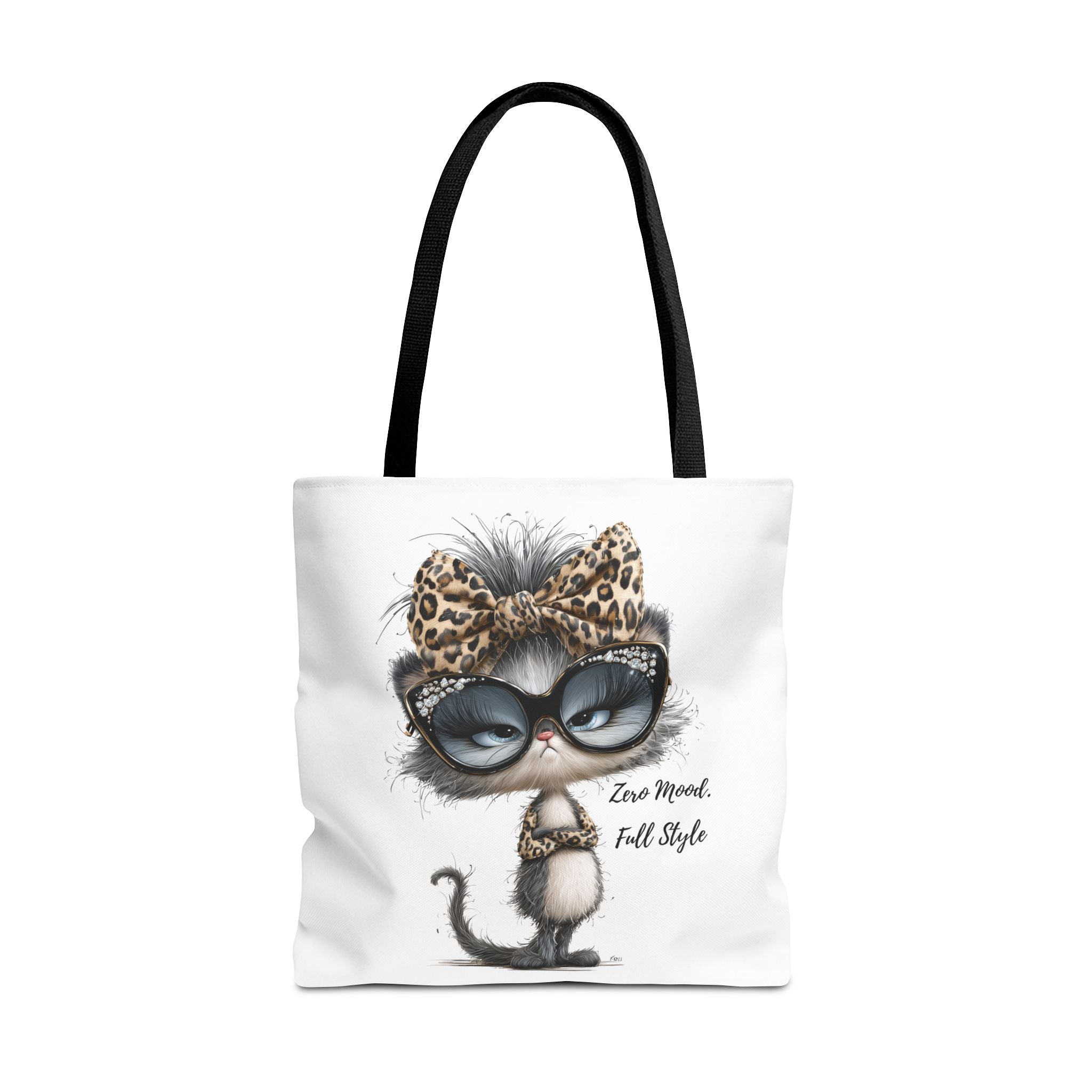 Leopard Bow Kitty Tote, Cute Cat Lover Gift, Illustrated Shoulder Bag
