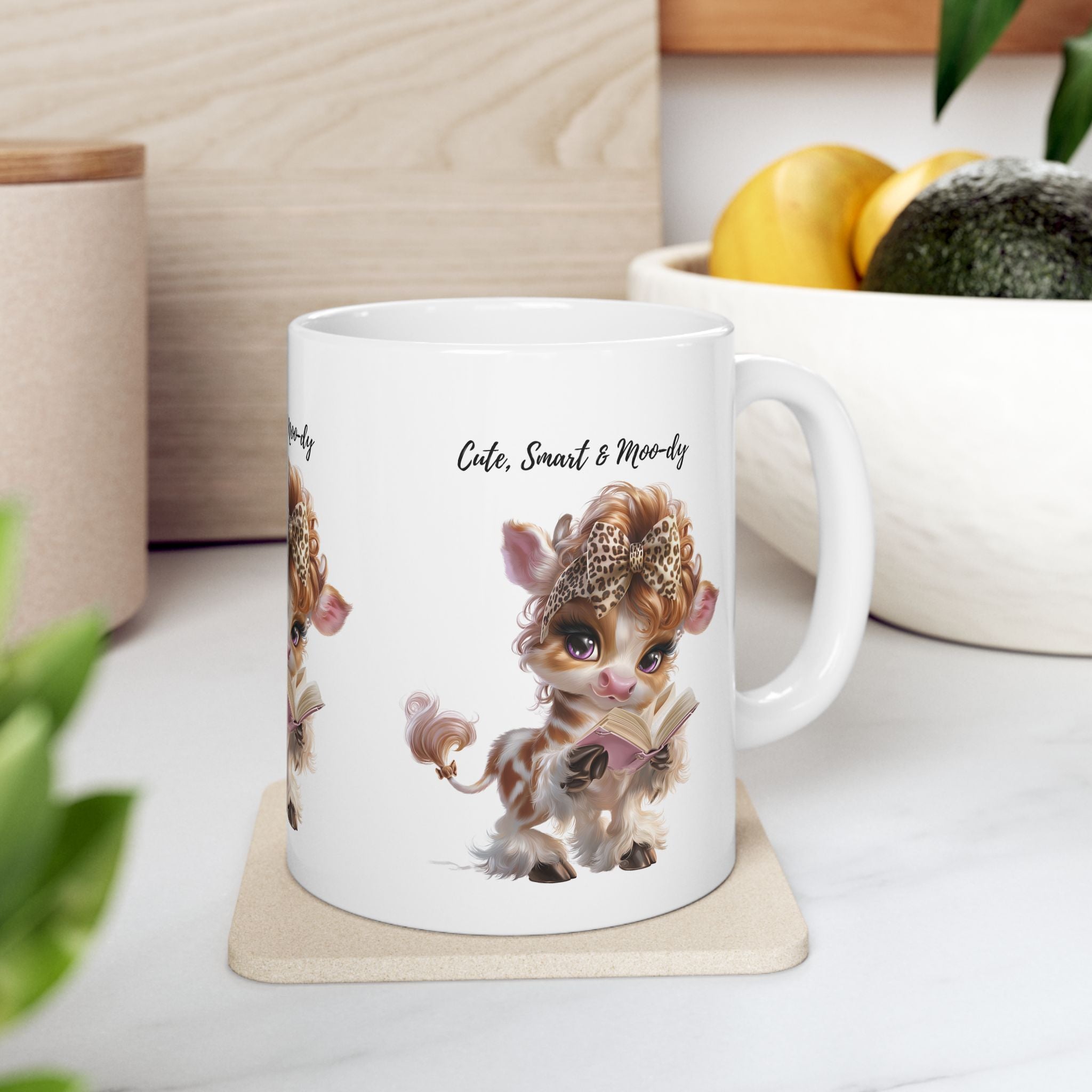 Cow Mug, Reading Cow Coffee Cup, Cute Animal Mug, Book Lover Gift, Smart Cow Mug, Cow Lover Gift, Teacher Gift, Funny Cow Cup, Leopard Bow Mug