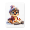 Cute Chick Reading Book Canvas Art, Nursery Wall Decor, Winter Duckling Print, Storybook Kids Room Decor