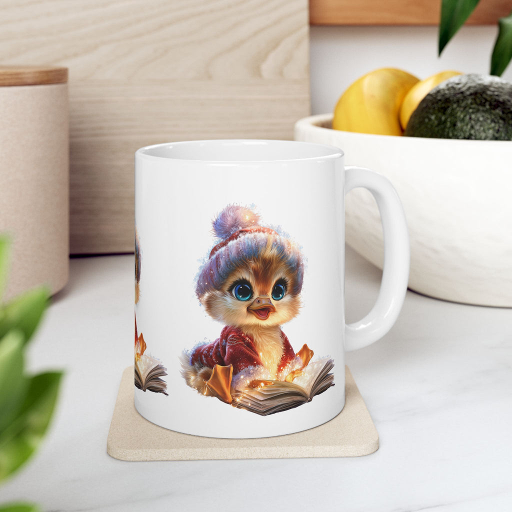 Cute Winter Chick Mug — Cozy Hat Reading Book Ceramic Coffee Cup (11oz/15oz)