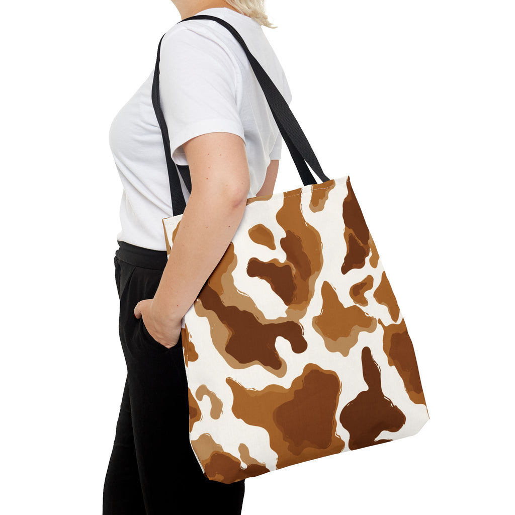 Brown Cowhide Pattern Tote Bag | Brown White Cow Print AOP Tote