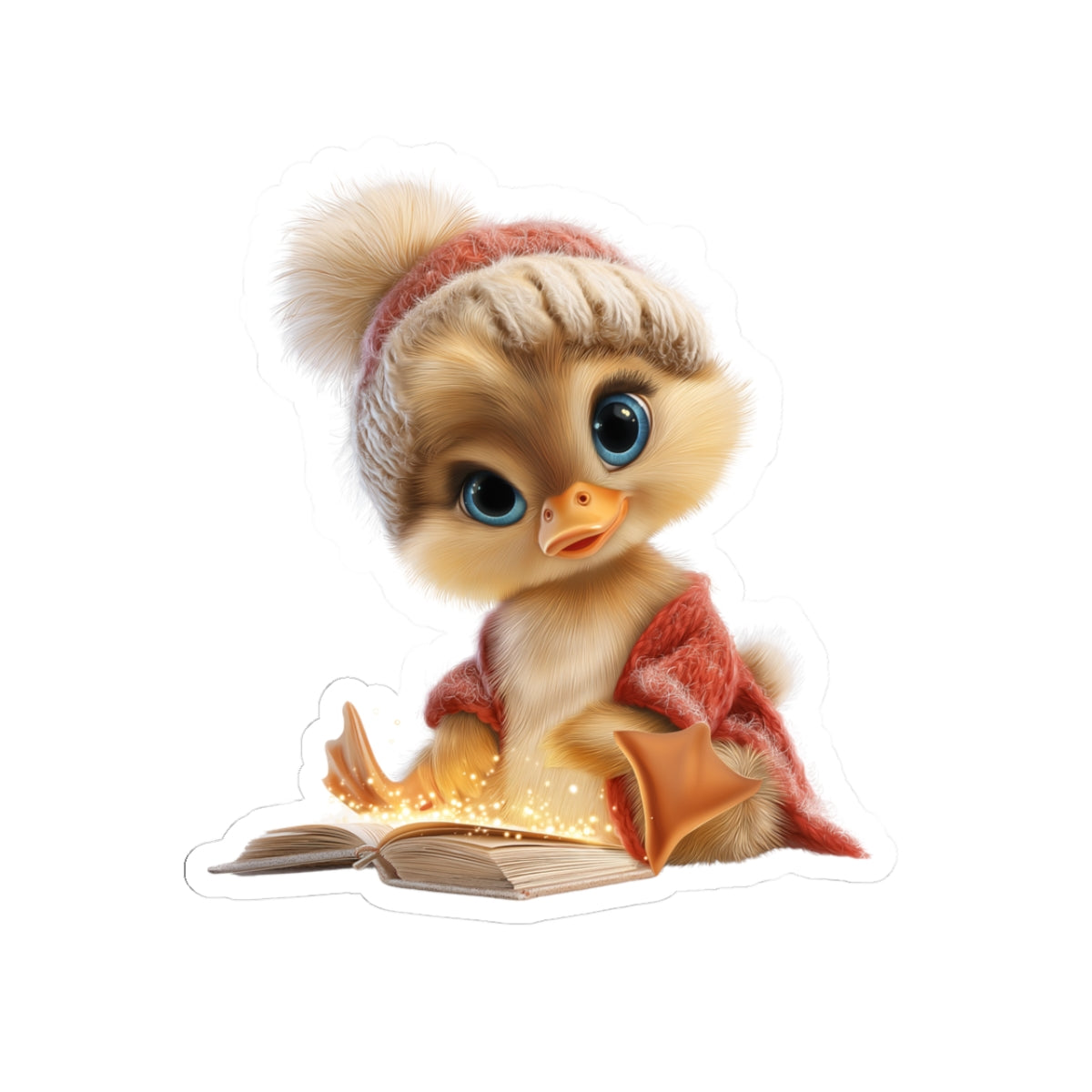 Winter Duckling Sticker | Kawaii Reading Duck Vinyl Sticker | Cozy Holiday Gift