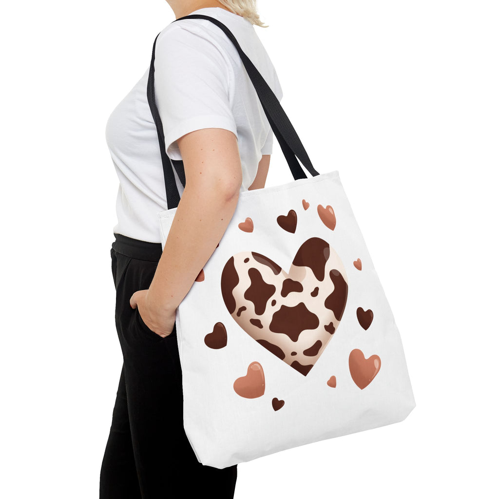 Cow Print Heart Tote Bag Brown Heart Pattern