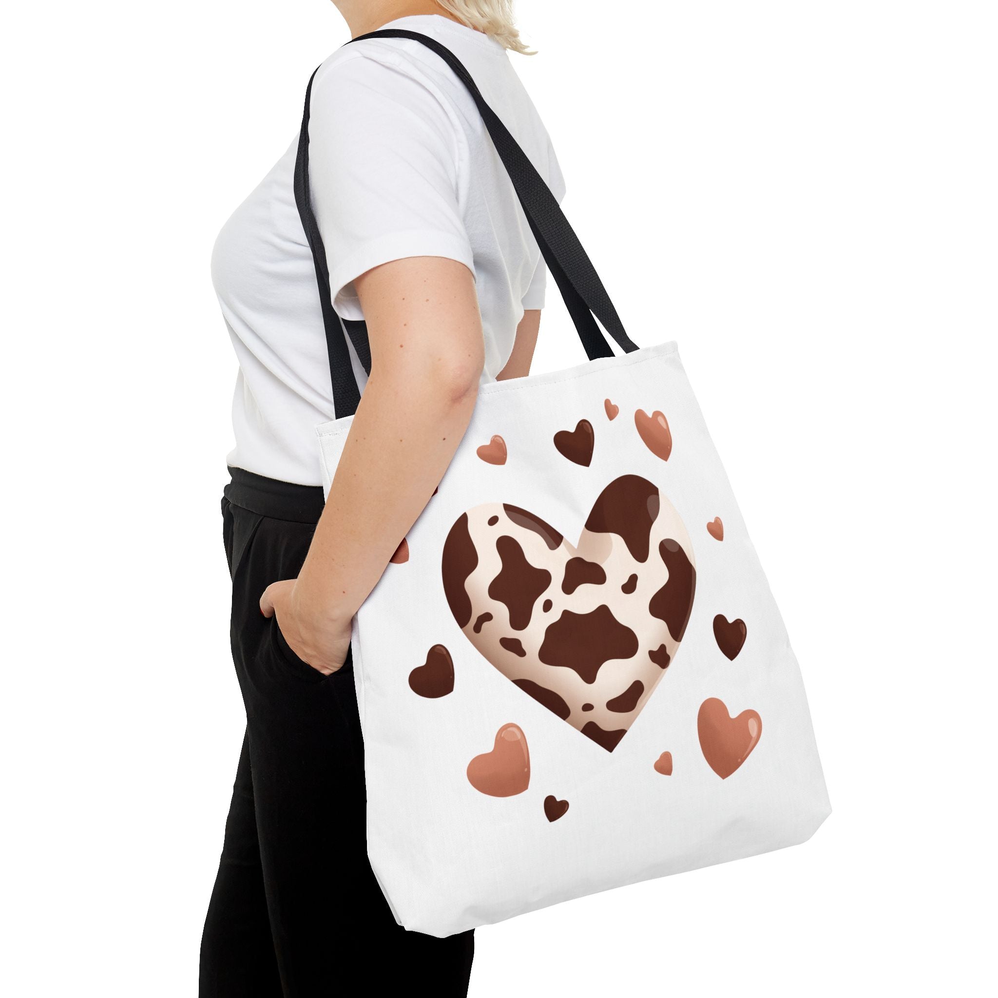 Cow Print Heart Tote Bag Brown Heart Pattern