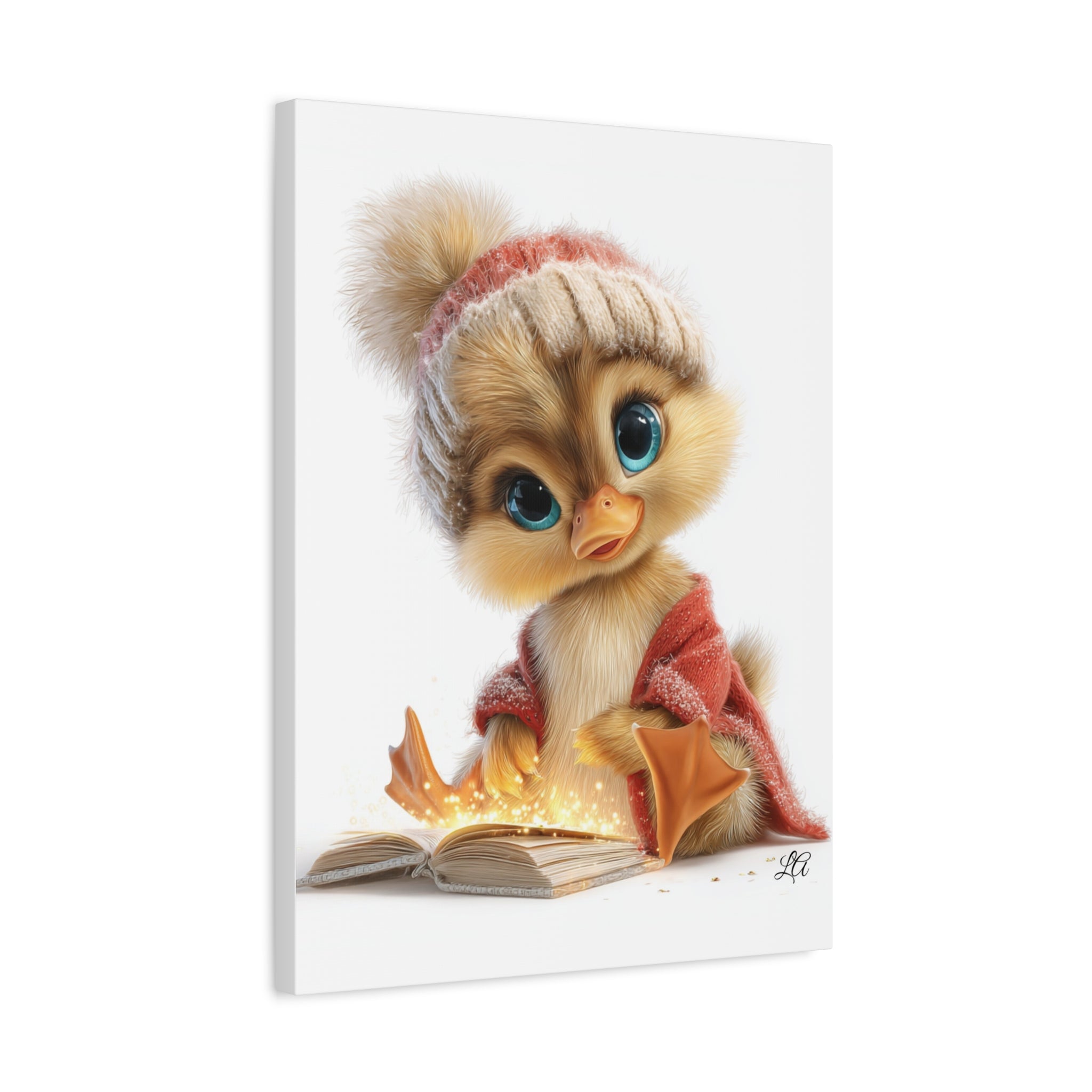 Winter Duckling Canvas Art, Cozy Chick Reading Book Print, Christmas Nursery Wall Decor, Storybook Kids Room Art