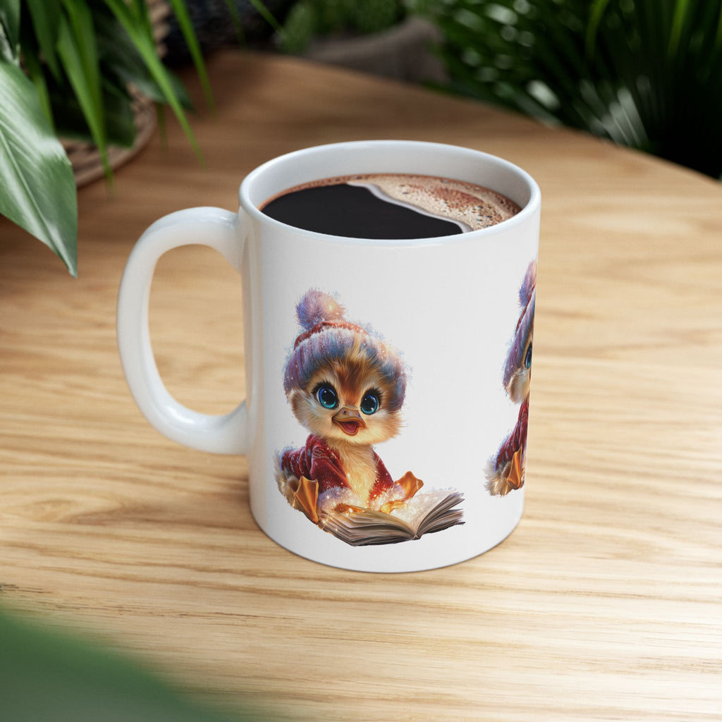 Cute Winter Chick Mug — Cozy Hat Reading Book Ceramic Coffee Cup (11oz/15oz)