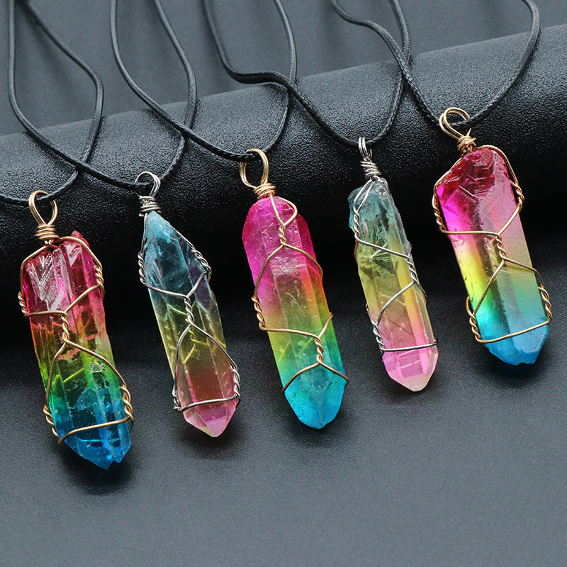 Rainbow Crystal Stone Necklace – Tree of Life Pendant for Positive Energy & Style