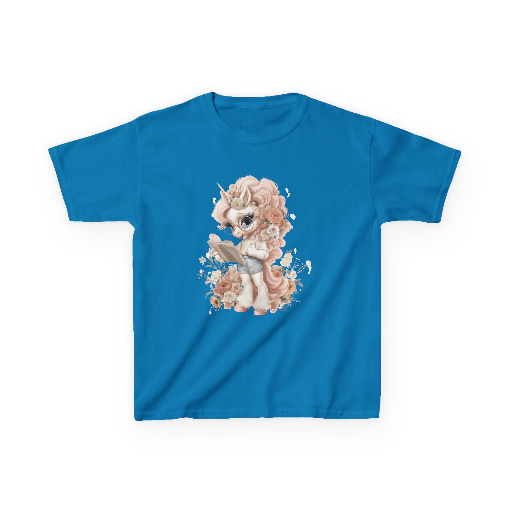 Kids Unicorn Tee for Girls | Pastel Floral Youth Shirt | Storybook Illustration T-Shirt | Book Lover Gift