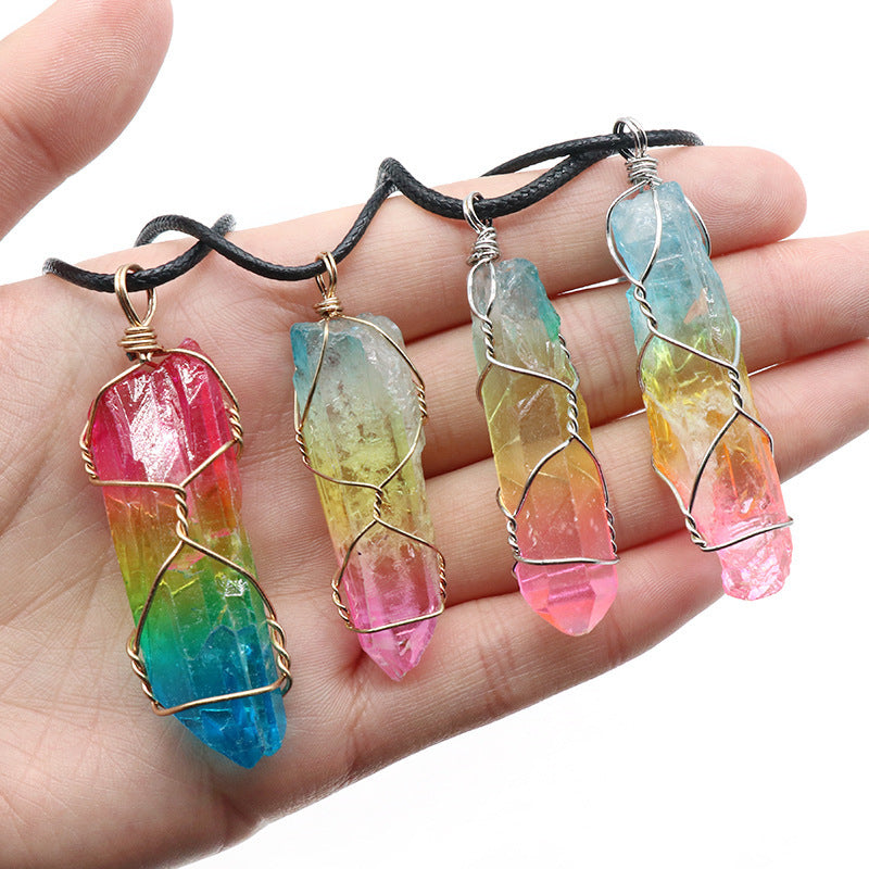 Rainbow Crystal Stone Necklace – Tree of Life Pendant for Positive Energy & Style