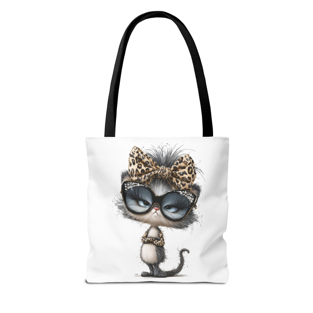 Leopard Bow Kitty Tote, Cute Cat Lover Gift, Illustrated Shoulder Bag