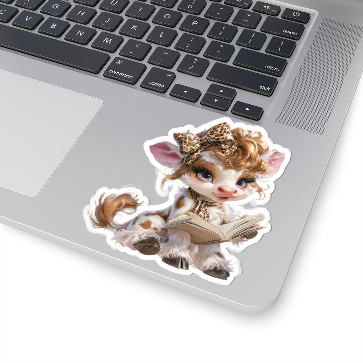 Leopard Bow Reading Vinyl Sticker, Funny Animal Kiss-Cut Sticker for Laptop, Journal & Water Bottle
