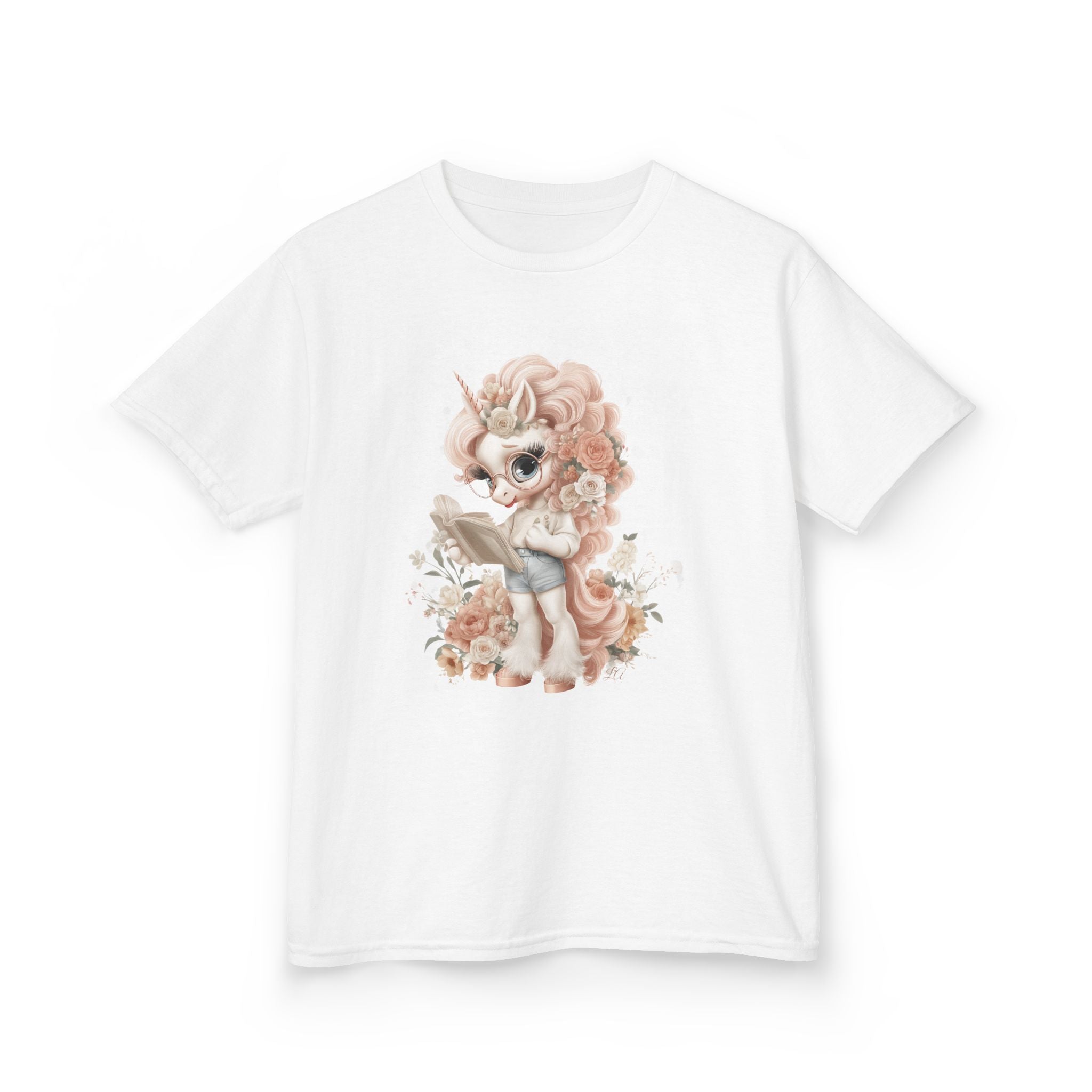 Kids Unicorn Tee for Girls | Pastel Floral Youth Shirt | Storybook Illustration T-Shirt | Book Lover Gift