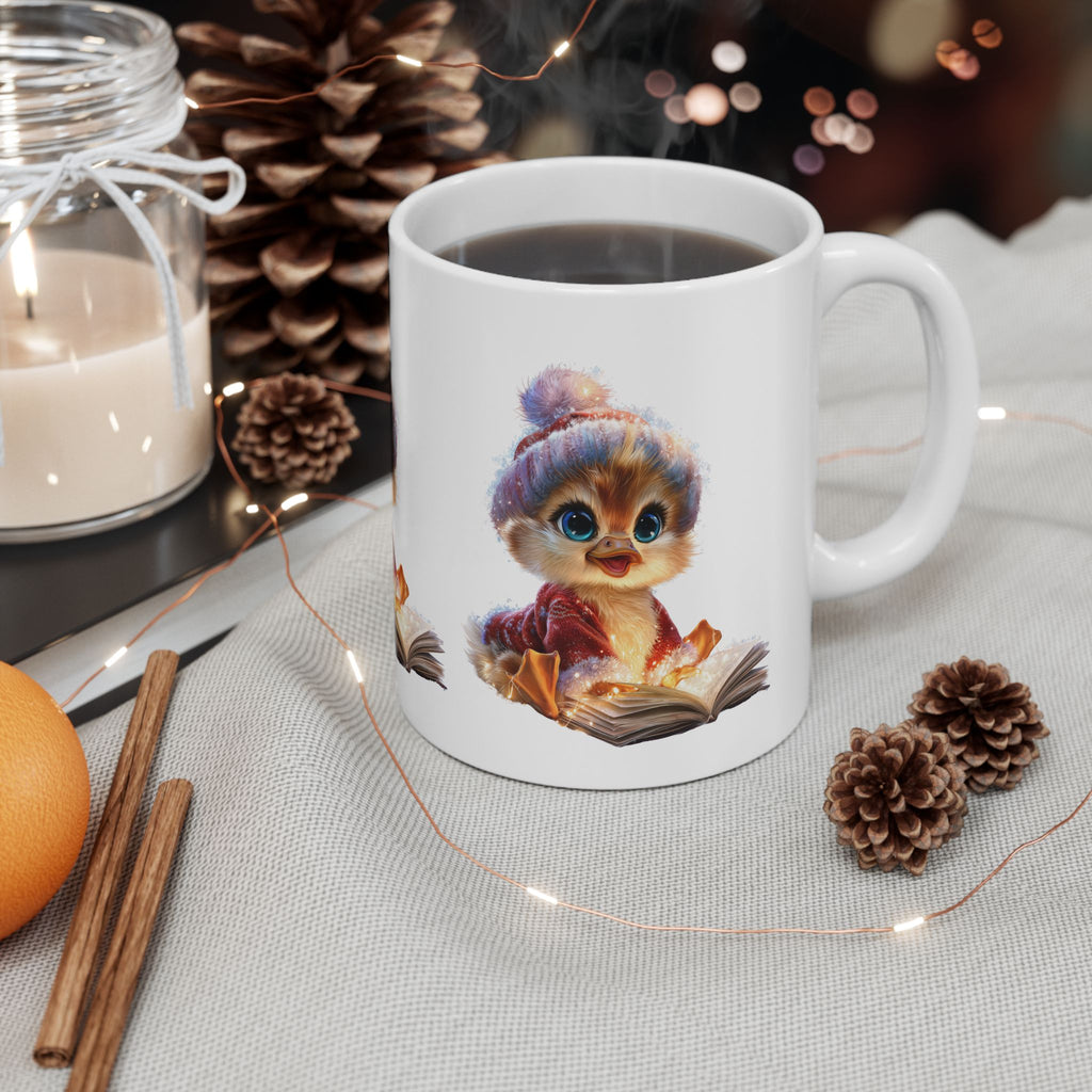 Cute Winter Chick Mug — Cozy Hat Reading Book Ceramic Coffee Cup (11oz/15oz)