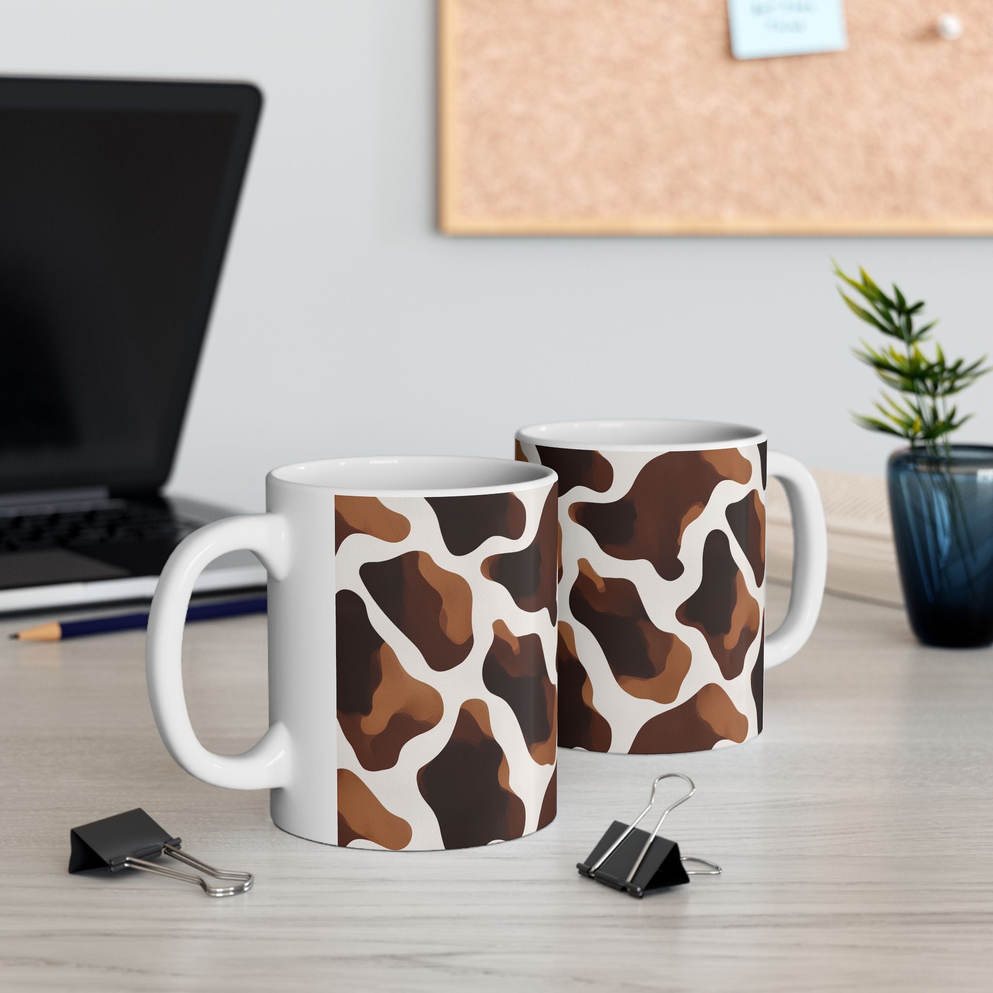 Cow Print Mug, Brown Cow Pattern Cup, Seamless Animal Print Coffee Mug, Cute Aesthetic Mug for Cow Lovers