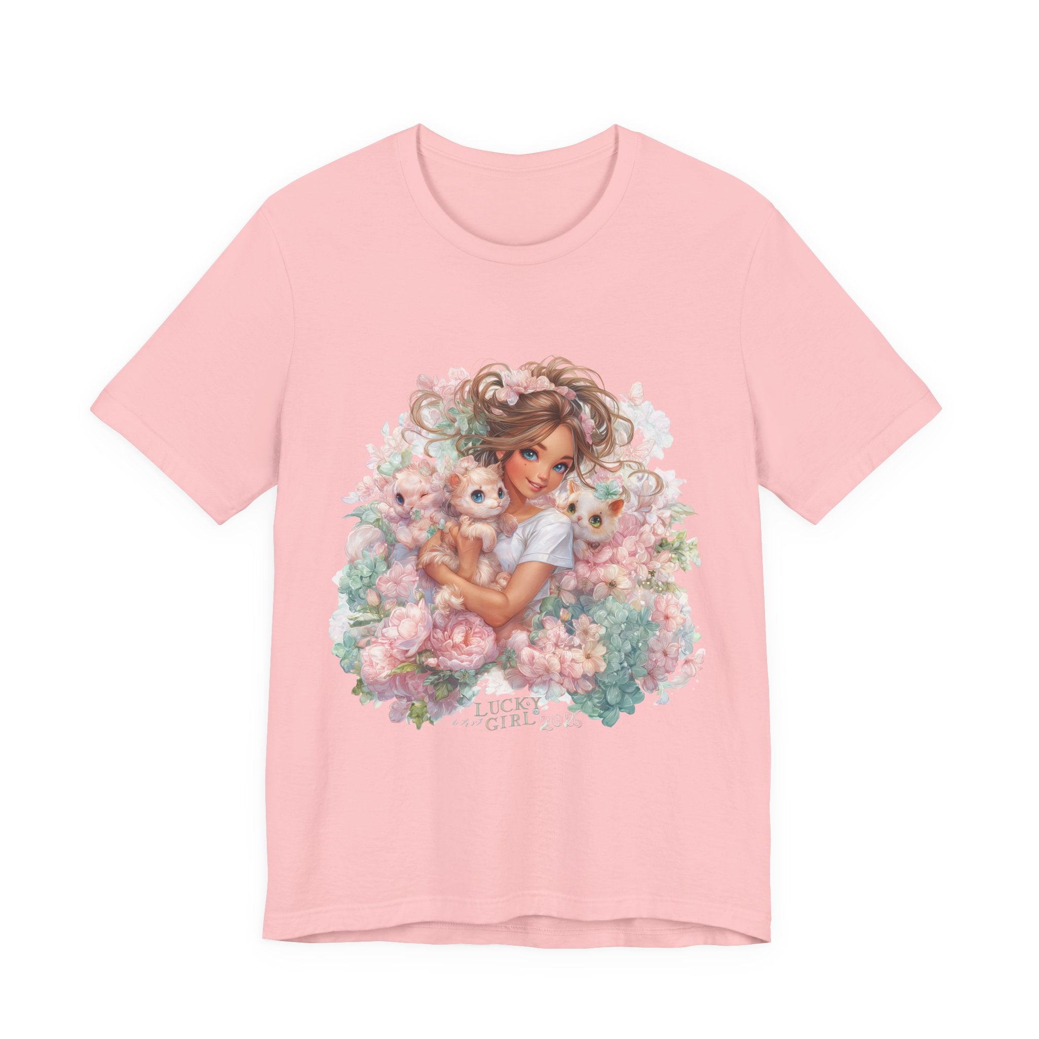 Lucky Girl 2026 Floral Aesthetic T-Shirt , Soft Girl Graphic Tee Cute Pastel Flowers Shirt, Fairycore Vintage Art Tee, Feminine Graphic Top