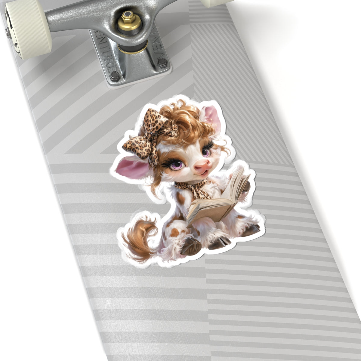 Leopard Bow Reading Vinyl Sticker, Funny Animal Kiss-Cut Sticker for Laptop, Journal & Water Bottle