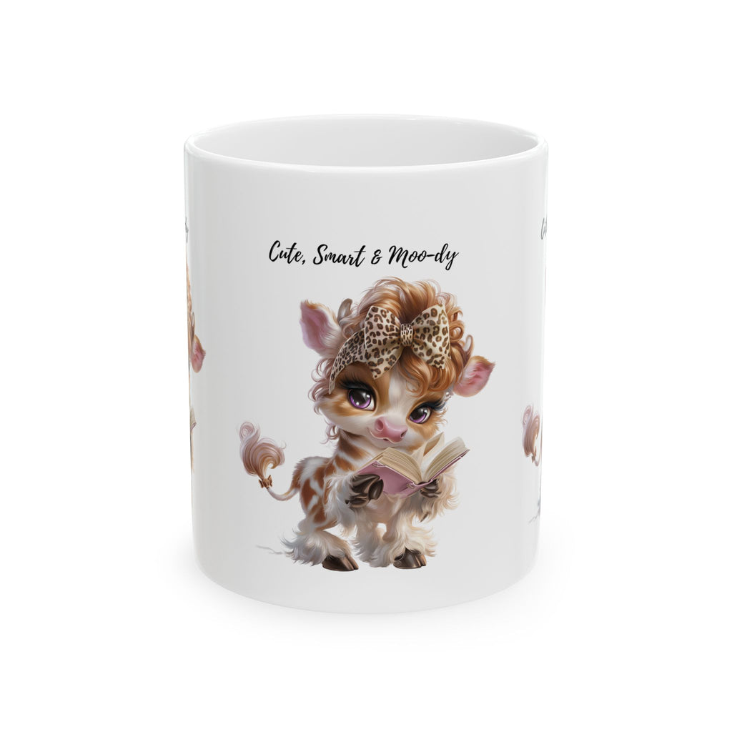 Cow Mug, Reading Cow Coffee Cup, Cute Animal Mug, Book Lover Gift, Smart Cow Mug, Cow Lover Gift, Teacher Gift, Funny Cow Cup, Leopard Bow Mug